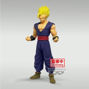 Figurine de Son Gohan en position dynamique, vêtu d'une tenue bleue inspirée de Piccolo, fabriquée par BANPRESTO.
