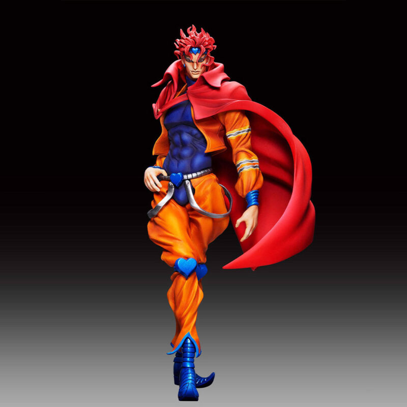 Vue 3/4 de face à distance complète de la figurine de Dio Brando de JoJo's Bizarre Adventure, dans une pose charismatique.
