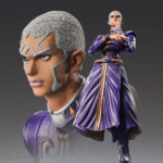 jojo-s-bizarre-adventure-figurine-enrico-pucci-chozokado_2 Vue 3/4 de face à mi-distance de la figurine d'Enrico Pucci de JoJo's Bizarre Adventure en manteau violet.
