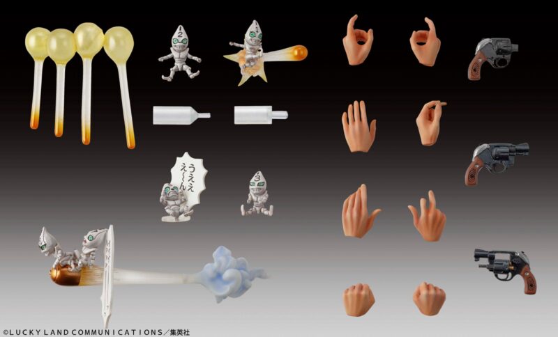 Ensemble d'accessoires de Guido Mista de JoJo's Bizarre Adventure, incluant deux pistolets et des mains interchangeables.