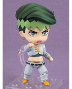 Vue 3/4 de face à mi-distance de la figurine Nendoroid de Rohan Kishibe de JoJo's Bizarre Adventure, avec son doigt pointé.