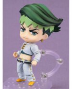 Vue 3/4 de face à mi-distance de la figurine Nendoroid de Rohan Kishibe de JoJo's Bizarre Adventure, portant une boucle d'oreille dorée.