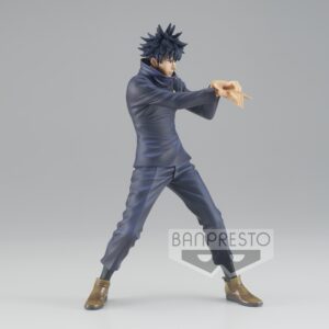 Figurine King of Artist de Megumi Fushiguro de la série Jujutsu Kaisen en tenue sombre, en posture dynamique avec expression intense. Vue de face à mi-distance.