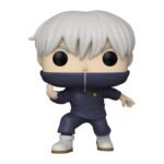 Figurine Funko Pop! de Toge Inumaki de la série Jujutsu Kaisen en uniforme bleu, en posture d'action avec expression neutre, bras plié et bras étendu. Vue de face à mi-distance.