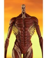 Vue de face en plan moyen de la figurine de Colossal Titan de Attack on Titan, sans vêtements, avec musculature détaillée.