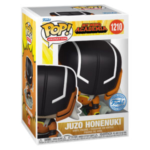 Vue 3/4 de face en gros plan de la Funko Pop! de Juzo Honenuki de My Hero Academia en costume de héros orange et noir.