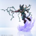 my-hero-academia-figurine-izuku-midoriya-dark-deku-ver-artfxj-kotobukiya_19 Vue 3/4 de face à mi-distance de la figurine d'Izuku Midoriya de My Hero Academia en costume de héros, avec des effets d'énergie tournoyants.