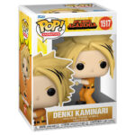 Vue 3/4 de face à mi-distance de la Funko Pop! de Denki Kaminari de My Hero Academia en costume de héros, avec une expression déterminée.