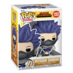 Vue 3/4 de face à proximité de la Funko Pop! d'Hitoshi Shinso de My Hero Academia en uniforme d'entraînement, portant un masque.
