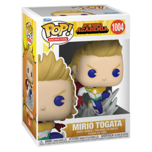 Vue 3/4 de face à mi-distance de la Funko Pop! de Mirio Togata de My Hero Academia  dans sa boîte.