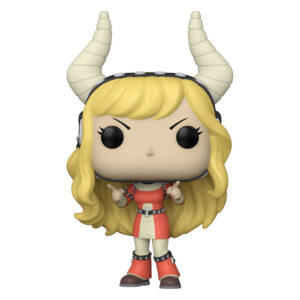 Vue de face à mi-distance de la Funko Pop! de Pony Tsunotori de My Hero Academia en tenue rouge et blanche, avec un accessoire de tête en forme de cornes.