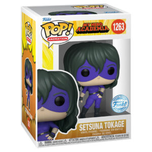 Vue de face en plan complet de la Funko Pop! de Setsuna Tokage de My Hero Academia en costume violet, avec cheveux verts.