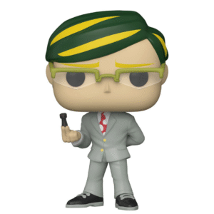 Vue de face en plan entier de la Funko Pop! de Sir Nighteye de My Hero Academia en costume gris, tenant une petite canne.