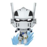 Vue de face à mi-distance de la Funko Pop! de Tenya Iida de My Hero Academia en costume de héros futuriste, avec un casque et des appendices moteurs.