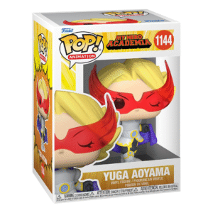 Vue 3/4 de face à mi-distance de la Funko Pop! de Yuga Aoyama de My Hero Academia dans sa boîte.