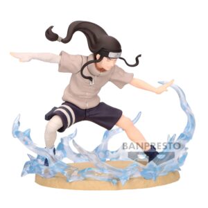 Figurine de Neji Hyuga en posture de combat dynamique avec un effet de tourbillon de chakra.