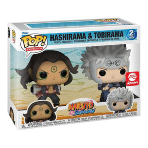 Figurine Pop représentant Hashirama et Tobirama dans une pose dynamique, avec leurs tenues iconiques.