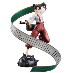 Figurine de Tenten de la série Naruto Gals, en pose dynamique avec un grand parchemin.
