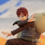 Figurine de Gaara avec des cheveux rouges, un tatouage en forme de diamant et une gourde dans le dos.