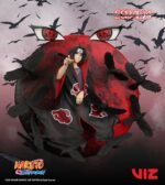 Figurine d'Itachi Uchiwa avec son Mangekiyo et ses yeux tomoe Sharingan, devant une lune rouge.