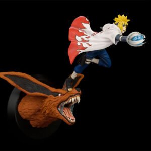 Figurine de Minato Namikaze en PVC avec un Rasengan et Kurama, dans une pose dynamique.