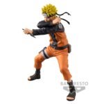Figurine de Naruto Uzumaki avec kunai dans chaque main en pose dynamique, fabriquée par Banpresto.