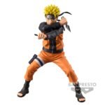 Figurine de Naruto Uzumaki avec kunai dans chaque main en pose dynamique, fabriquée par Banpresto.