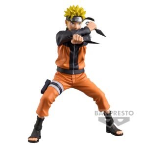 Figurine de Naruto Uzumaki avec kunai dans chaque main en pose dynamique, fabriquée par Banpresto.