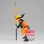 Figurine de Naruto Uzumaki en PVC de 11 cm dans une pose emblématique tenant un drapeau.