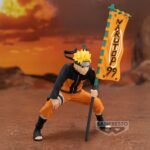 Figurine de Naruto Uzumaki en PVC de 11 cm dans une pose emblématique tenant un drapeau.