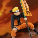Figurine de Naruto Uzumaki en PVC de 11 cm dans une pose emblématique tenant un drapeau.