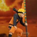 Figurine de Naruto Uzumaki en PVC de 11 cm dans une pose emblématique tenant un drapeau.