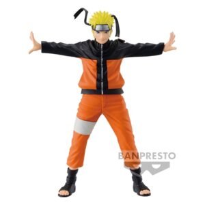 Figurine de Naruto Uzumaki en PVC, écartant les bras avec Kurama en arrière-plan.