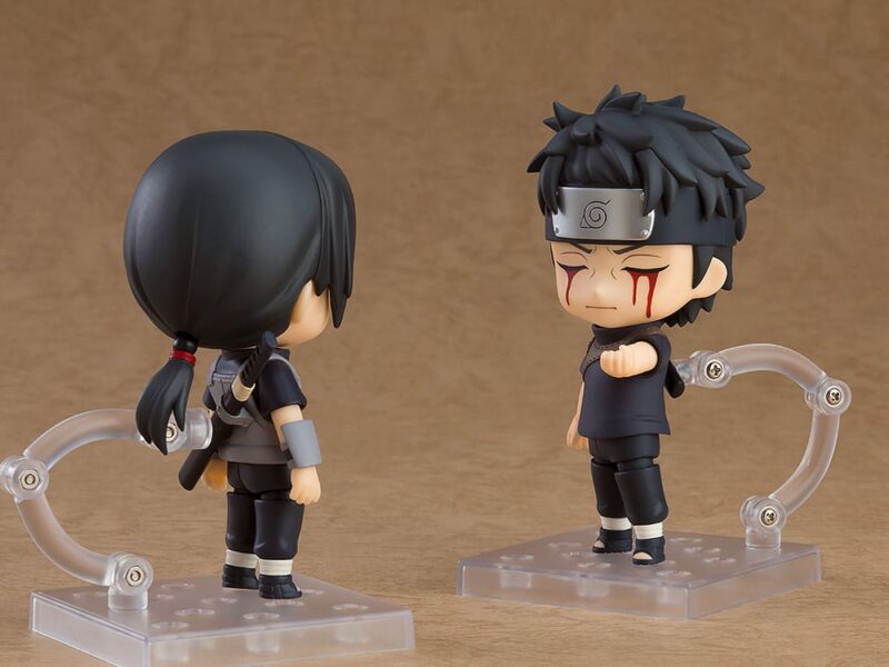 Figurine Nendoroid de Shisui Uchiha avec deux visages interchangeables et accessoires variés.