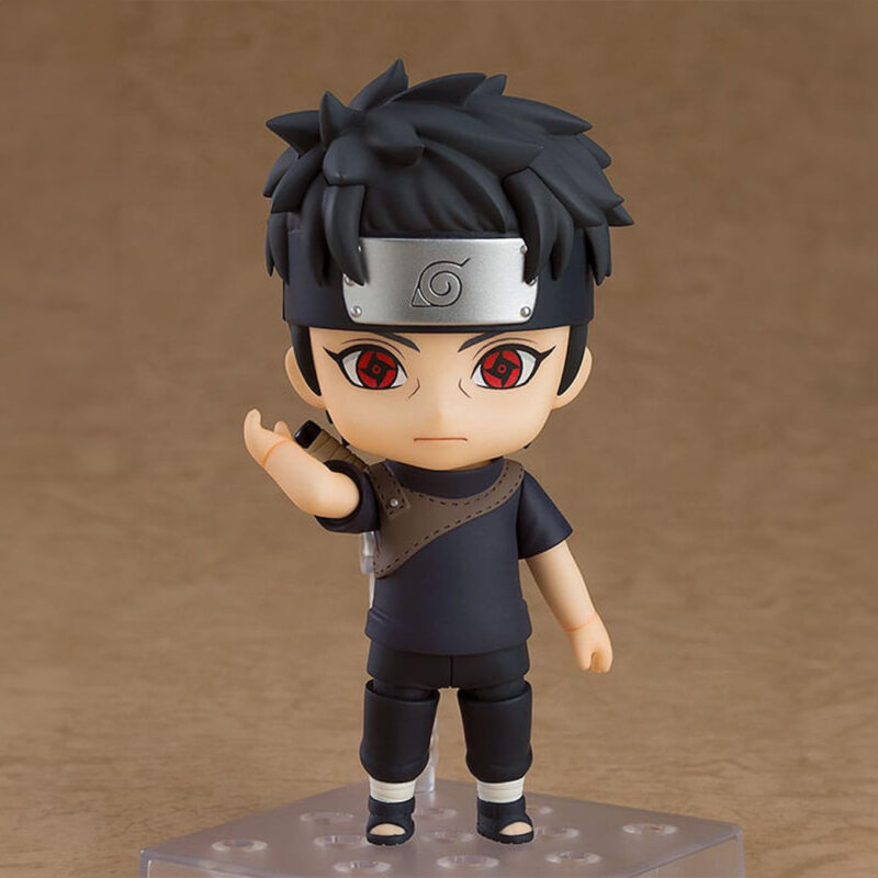 Figurine Nendoroid de Shisui Uchiha avec deux visages interchangeables et accessoires variés.