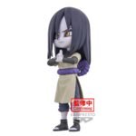 Figurine d'Orochimaru avec cheveux noirs, yeux dorés, expression malicieuse et mains jointes pour une technique ninjutsu.