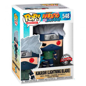 Figurine Pop de Kakashi Hatake en posture emblématique avec Sharingan et effet électrique dans la main.
