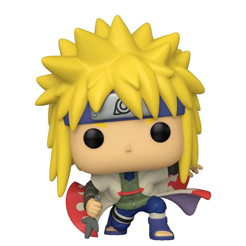 Figurine Pop de Minato Namikaze en position dynamique avec un kunai, prête à défendre Konoha.