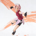Figurine de Sakura Haruno de 14 cm avec plusieurs visages interchangeables et une hache.