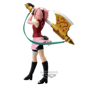 Figurine de Sakura Haruno tenant une grande hache sur son épaule avec un clin d'œil espiègle.