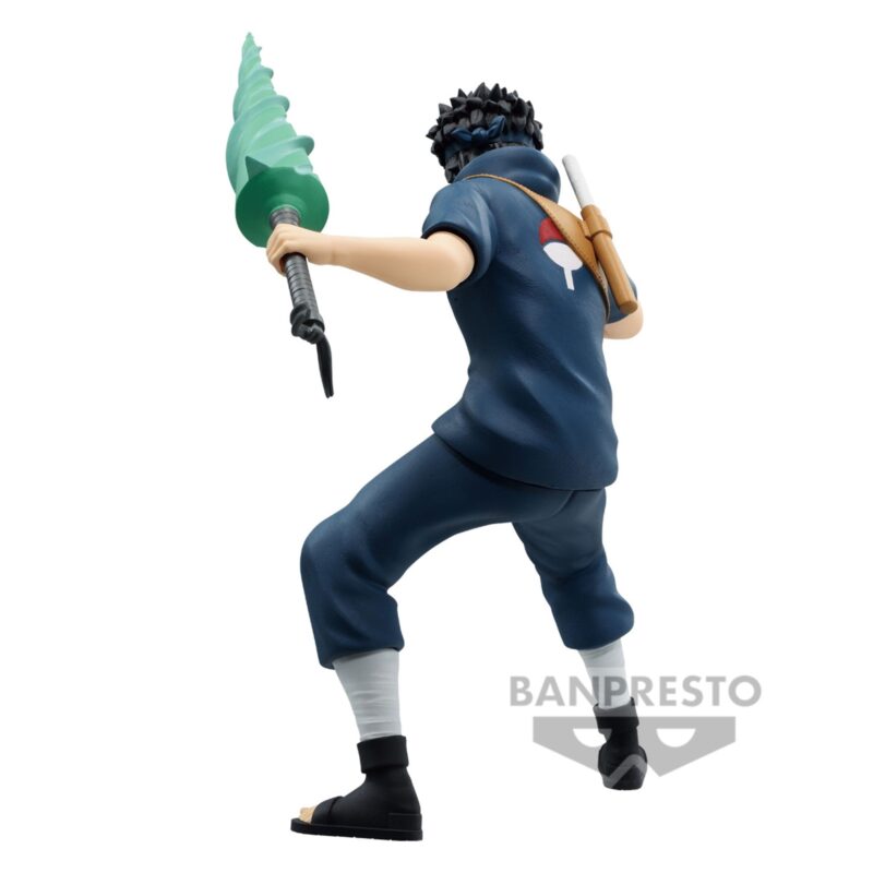 Figurine de Shisui Uchiha en posture de combat, tenant un katana avec un effet de chakra.