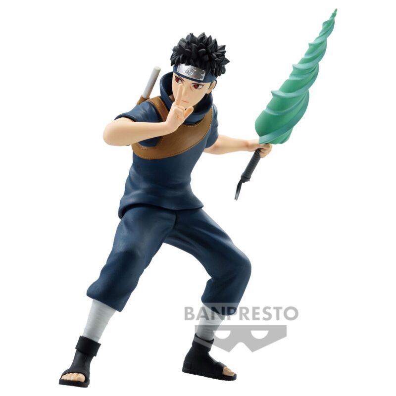 Figurine de Shisui Uchiha en posture de combat, tenant un katana avec un effet de chakra.