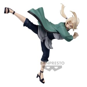 Figurine de Tsunade en pleine action, exécutant un coup de pied avec une expression déterminée, fabriquée par BANPRESTO.