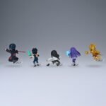 Figurines miniatures de personnages de Naruto en poses de combat, fabriquées par Banpresto, mesurant 7 cm.