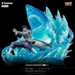 Statue de Kisame Hoshigaki en résine montrant une pose dynamique avec des effets d'eau et un socle détaillé.