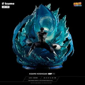 Statue de Kisame Hoshigaki en résine montrant une pose dynamique avec des effets d'eau et un socle détaillé.