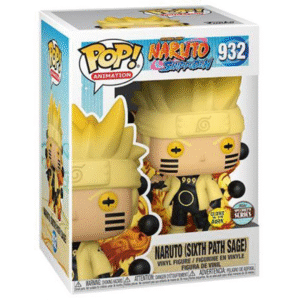 Figurine Pop de Naruto Uzumaki utilisant sa technique divine avec un effet lumineux dans l'obscurité, fabriquée par Funko