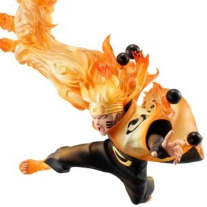 Figurine de Naruto Uzumaki en mode Sage des Six Chemins avec des flammes et des sphères de vérité.
