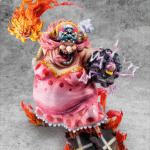 Figurine de Big Mom dans une pose dynamique, entourée de ses homies Zeus et Prométhée, fabriquée par MEGAHOUSE, mettant en avant des détails sculptés avec précision et une base stable.