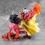Figurine de Big Mom dans une pose dynamique, entourée de ses homies Zeus et Prométhée, fabriquée par MEGAHOUSE, mettant en avant des détails sculptés avec précision et une base stable.